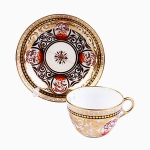 Taza de té y platillo georgiano inglés de porcelana fina Minton de principios del siglo XIX