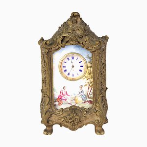 Rococo Carriage Clock with Watteau Romantic Scenes