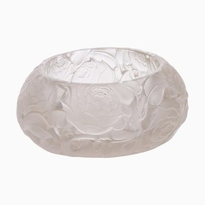 Art Nouveau French Frosted Glass Roses Bowl from Lalique