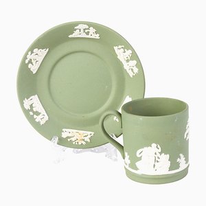 Green Jasperware Neoclassical Cameo Cup & Saucer from Wedgwood, Set of 2