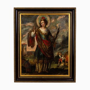 Sainte Catherine d'Alexandrie, 17ème Siècle, Peinture à l'Huile, Encadrée