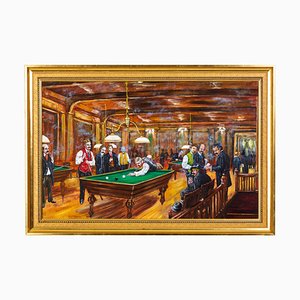 Bernard McMullen, The Pool Game, Grande Peinture à l'Huile, Encadrée