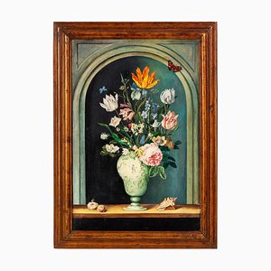 Victorian Artist, Still Life with Flowers, Oleograph, 19th Century, Framed