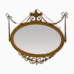 19th Century Neoclassical Victorian English Oval Giltwood Adams Mirror