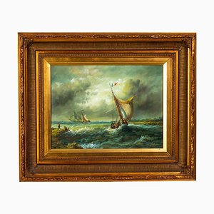 G Gaston, Tempest at Sea, Oil Painting on Panel, Framed