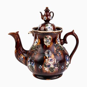 Large 19th Century Victorian Bargeware Glazed Pottery Teapot from Measham