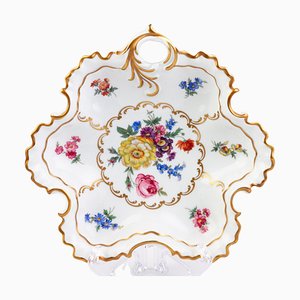 Bavarian Hand-Painted Floral 24 Karat Gilt Porcelain Dish, Germany