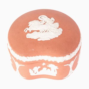 Neoclassical Salmon Pink Jasperware Lidded Trinket Box from Wedgwood