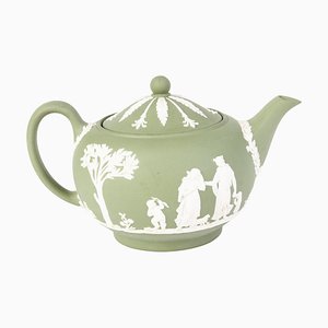 Neoclassical Green Jasperware Cameo Lidded Teapot from Wedgwood