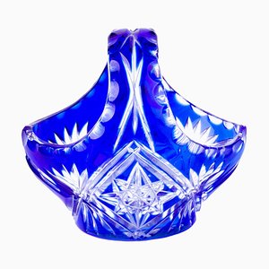 German Cut Crystal Cobalt Glass Basket