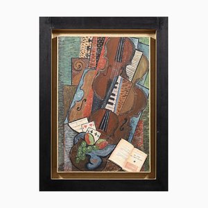 André Petroff, Russian Cubist Musical Composition, Oil Painting