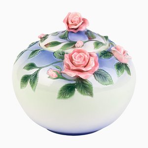 Porcelain Ball Vase with Roses Decor by May Wei Xuei-Mei for Franz