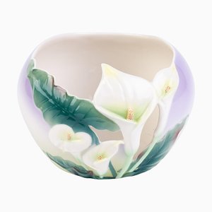 Vase Bol en Porcelaine avec Décor Floral par May Wei Xuet-Mei pour Franz