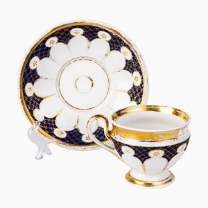 German Gilt Porcelain Cup and Saucer from KPM Berlin, 1835, Set of 2
