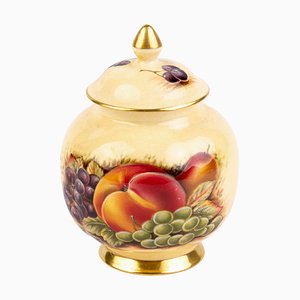 English Gilt Porcelain Lidded Jar with Orchard Decor from Aynsley
