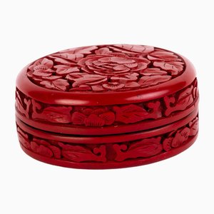 Chinese Qing Dynasty Carved Cinnabar Lacquered Lidded Box, 1900s