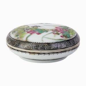 Chinese Famille Rose Porcelain Lidded Box with Bird and Blossoms Decor