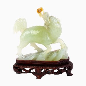 19th Century Chinese Qing Dynasty Carved Jade Foo Dog Sculpture on Stand