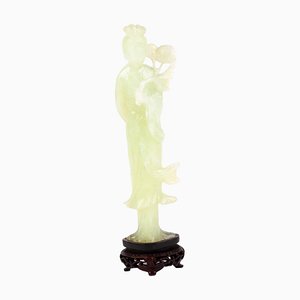 19th Century Chinese Qing Dynasty Carved Jade Quanyin Sculpture on Stand