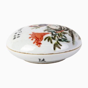 Chinese Republic Period Porcelain Lidded Box with Cockerel Decor