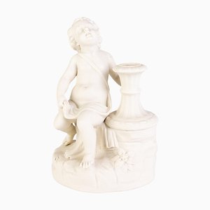Viktorianischer Putto Statue Kerzenhalter aus Parian Ware von Copeland, 19. Jh.