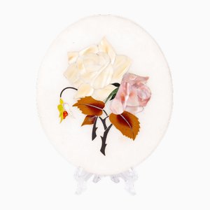 Plaque en Marbre Marqueté à Décor Floral par Pietra Dura, Italie, 19ème Siècle