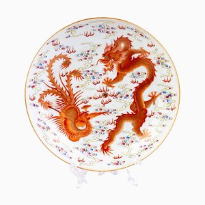 19th Century Chinese Daoguang Famille Rose Porcelain Plate with Dragon Decor