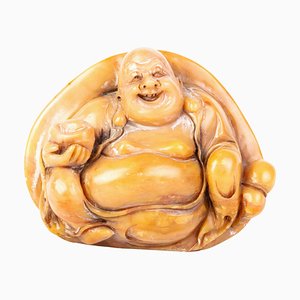 19. Jhdt. Chinesischer Speckstein Signiert Buddha Schnitzen Schreibtisch Siegel Skulptur 19. Jh. Qing
