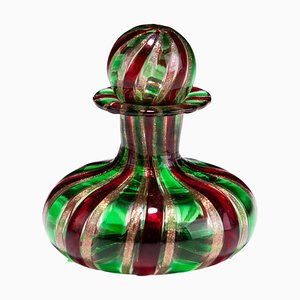 Italienische Parfümflasche aus venezianischem Muranoglas mit Rubin- & Smaragdgrün