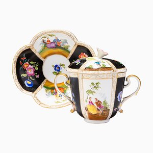 Augustus Rex Chocolate Cup and Saucer in Porcelain by Helena Wolfsohn for Meissen, 19th Century, Set of 2