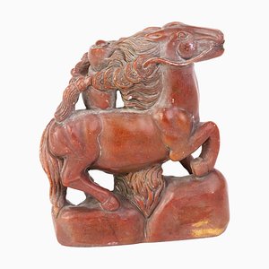 Chinese Soapstone Carving Horse Desk Seal Sculpture, 19th Century