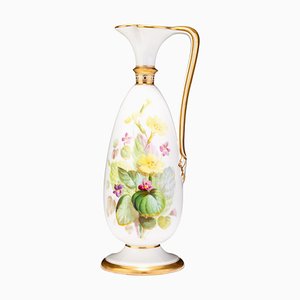 Gilt English Porcelain Floral Ewer, 19th Century