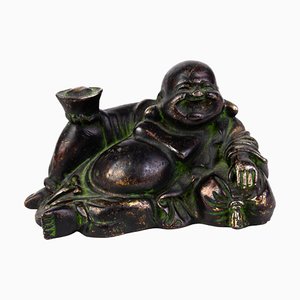 Chinesische Lachende Buddha-Skulptur aus vergoldeter Bronze