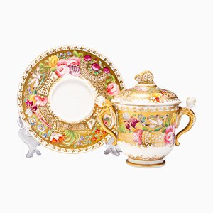 18th Century Fine Porcelain Chocolate Cup and Saucer, Set of 2
