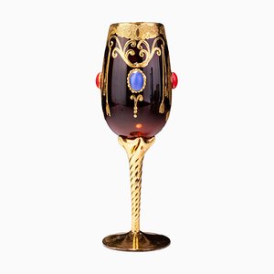 Italian Murano Venetian 24 Kt Gold Enamel Bejeweled Smoky Trefuochi Glass