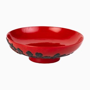 Japanese Red Laquered Bowl with Relief Flowers