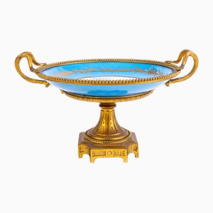 Comport francés Ormolu de porcelana fina dorada, siglo XIX