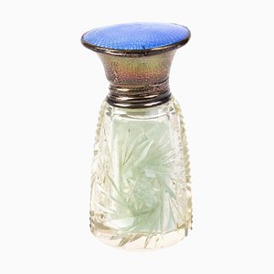 Guilloche Enamel Silver Cut Crystal Perfume Bottle