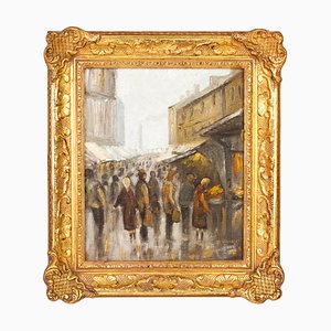 B. Wooley, Impressionist Market Street, Oil Painting, Framed