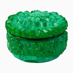 Art Deco Malachite Glass Lidded Box by Curt Schlevot, Czech