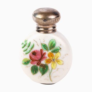 Victorian Hand Painted Porcelain Silver Perfume Bottle