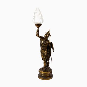Lámpara Art Déco con escultura de bronce del guerrero nativo americano