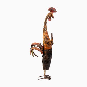 Painted Rooster Toleware Sculpture