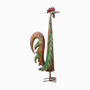 Painted Rooster Toleware Sculpture