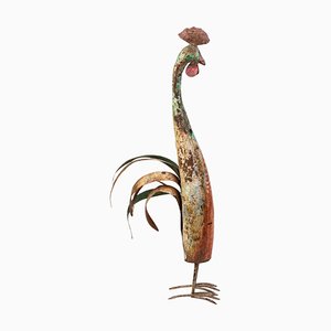 Painted Rooster Toleware Sculpture