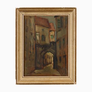 French Artist, View of a Street, Oil Painting, Framed