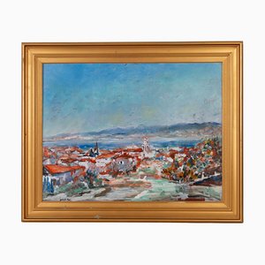 Francois Meli, Gran paisaje mediterráneo, pintura al óleo, enmarcado