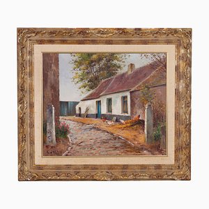 G. Walsh, Farmyard, Large Oil Painting, Framed