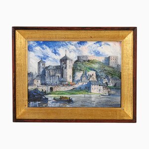 Michel Genot, Cityscape, Hand-Painted Bas Relief in Porcelain