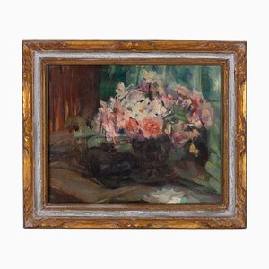 Artiste impressionniste, Roses Still Life, Peinture à l'huile, Encadré